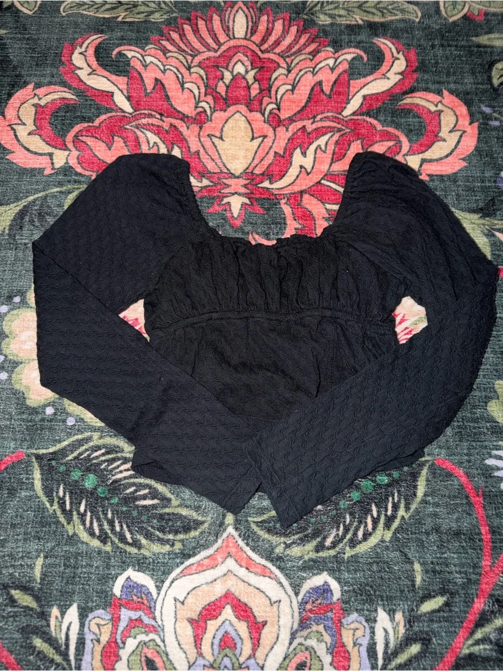 Free People Ladybug Top Black Smocked Puff Sleeve Crop Top Size S